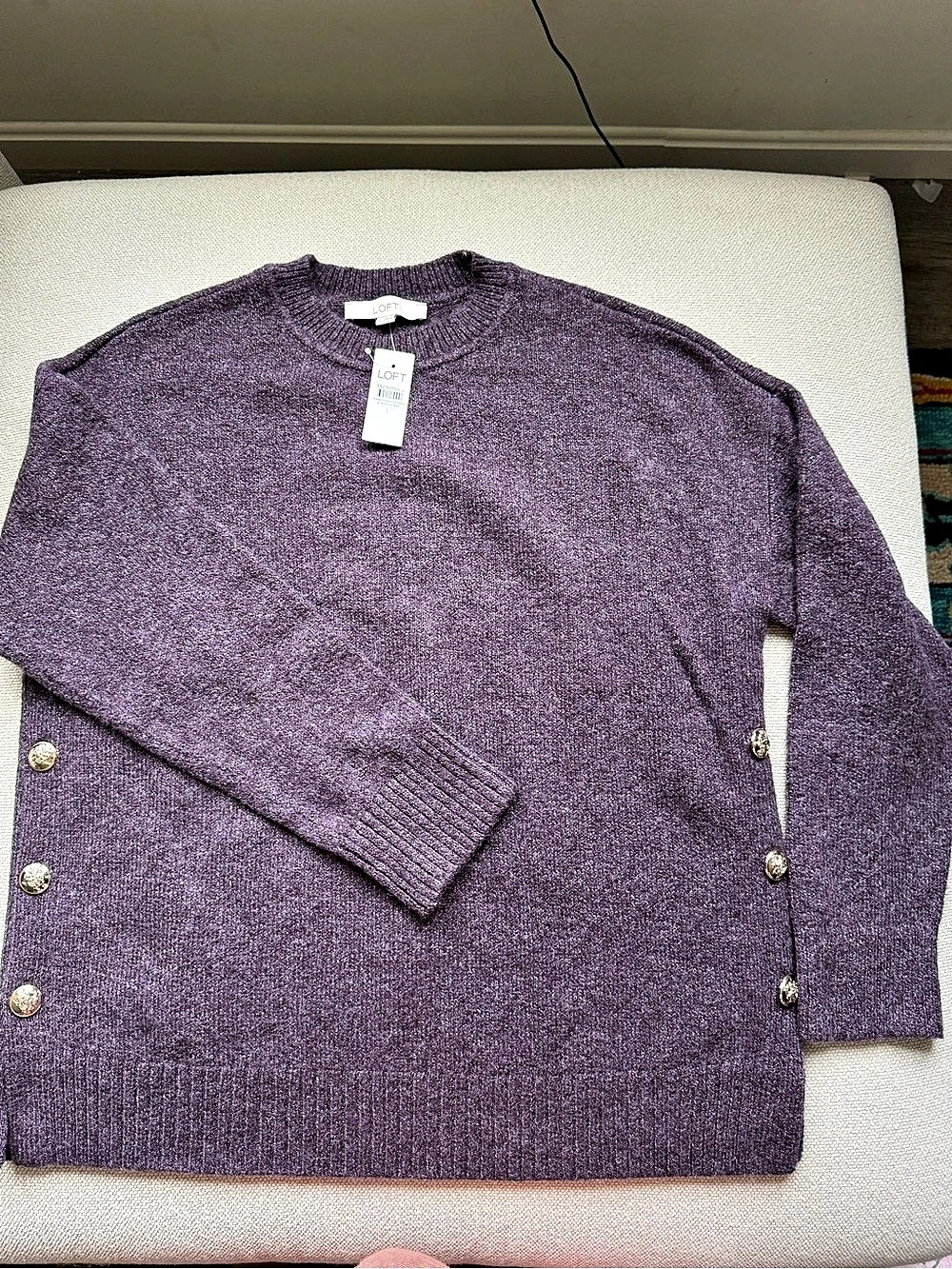 LOFT Button Slit Cuff Sweater Purple Size Large